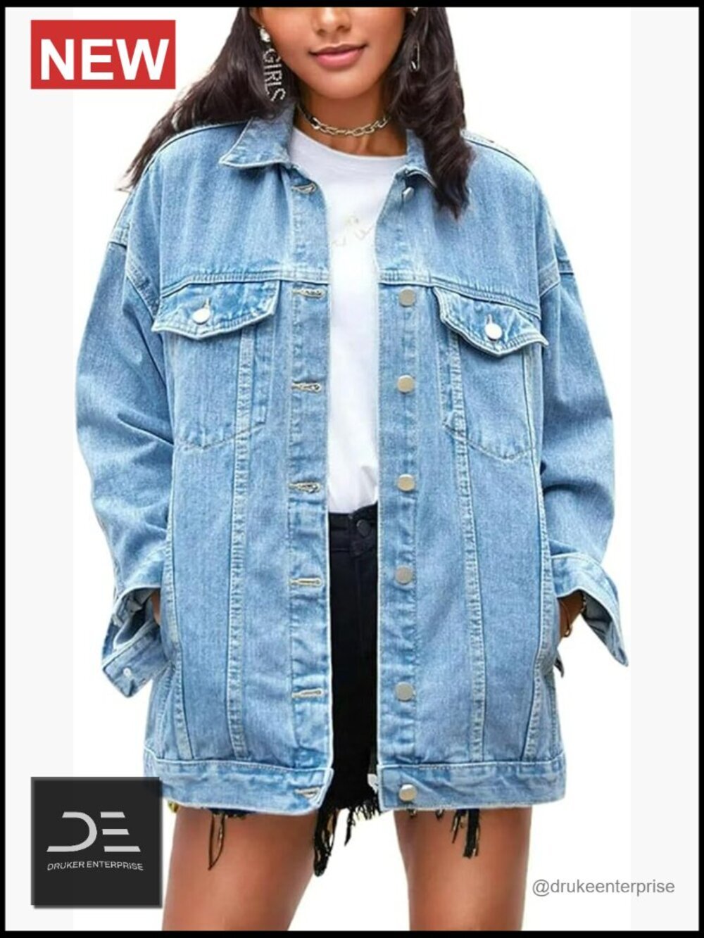 Oversized Mid Long Denim Jacket Jean Biker Coat